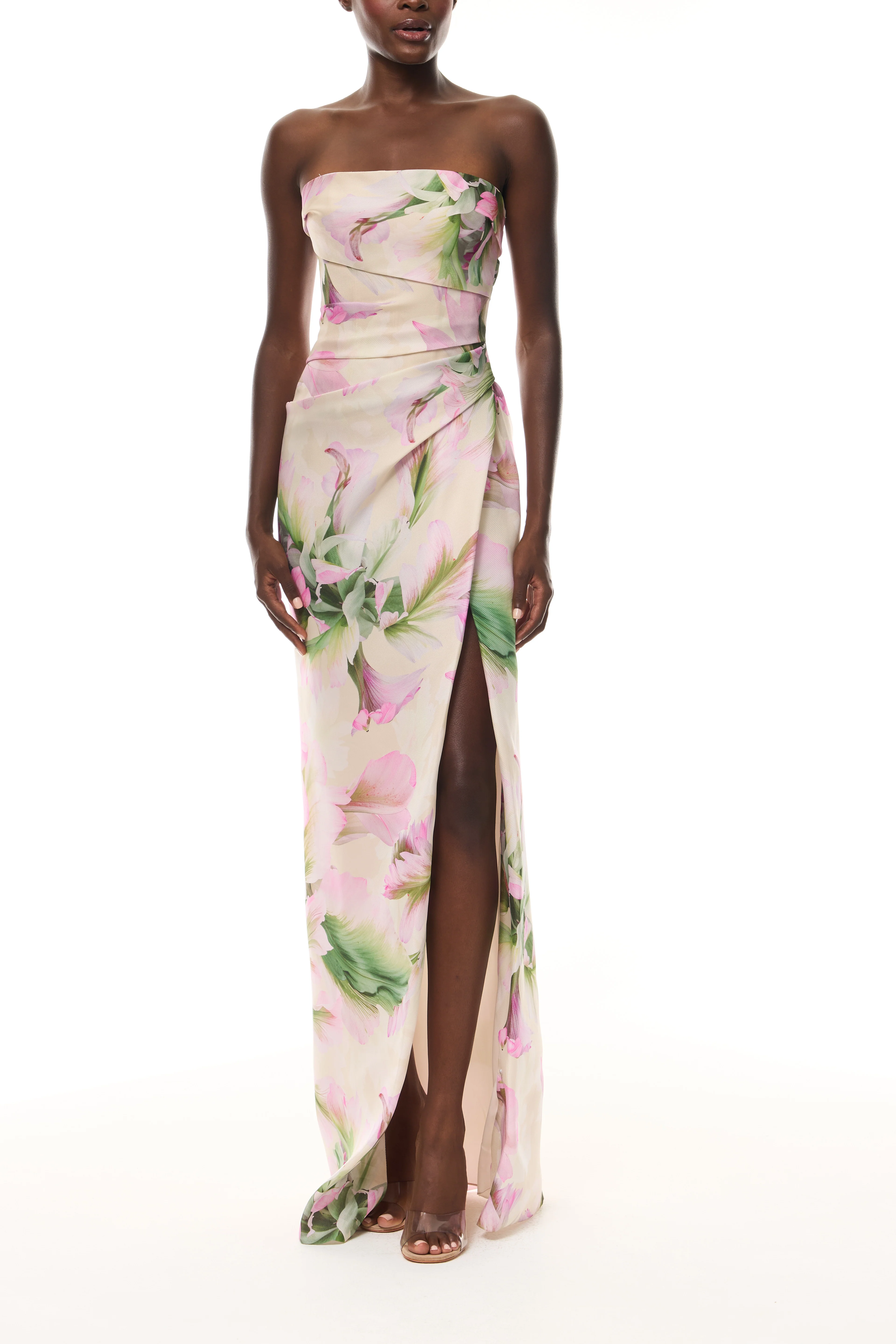 Tulip Printed Gown with Slit